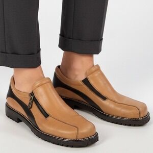 Donald J Pliner Leather Zip Slip-On Shoes Womens 6 Tan Brown‎ Comfort Loafers